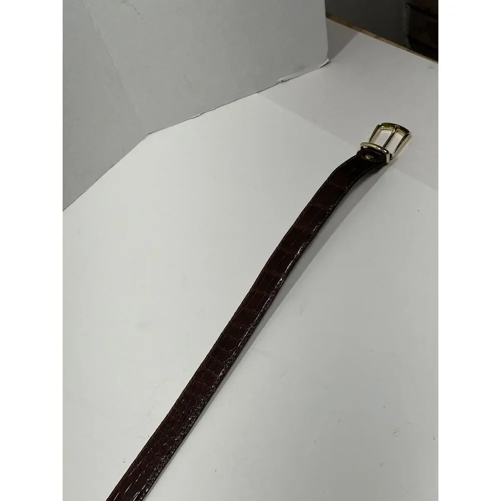 DAVANZATI Brown Burgundy Genuine ALLIGATOR Solid‎ Brass BUCKLE BELT sz 44 ITALY